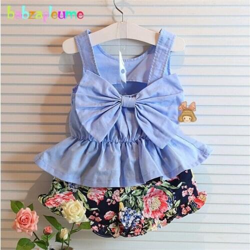 2016 Summer Kids Girls Clothes Flowers Brands Bow Backless Vest+Shorts 2pcs Baby Suits Toddler Girls Clothing Set 0-7Year BC1358