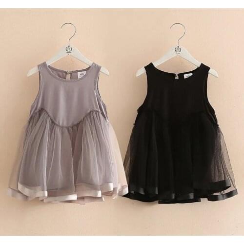 2021 Summer New Baby Girl Net Yarn Shirt Dress Childrens Clothing Toddler Mesh Patchwork Sleeveless Princess Dresses 2-8 Years