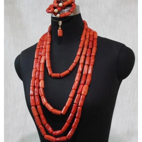 4UJewelry Luxury 4 Layers Genunine Coral Beads Jewelry Set For Women With Earrings And Bracelet Free Shipping 2020 Fine African