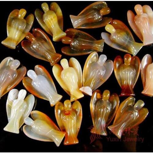 5pcs Hailambo Natural Agates Bead Standing Angel Statue Carved Angel Wing Figurine Pendant Charms Classic Jewelry Fashion TS04A