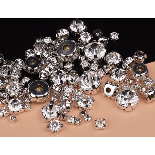 50 pcs SEW ON Silver CLEAR Glass Beads Crystal DIAMANTE Rhinestones A Grade Glass 3mm 4mm 5mm 6mm 7mm 8mm 10mm