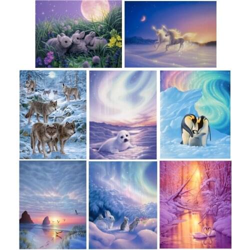 5d Full Diamond Mosaic Snow Scene Animal Diy Cross Stitch Suit Home Decoration Christmas Gift Wall Decoration Painting