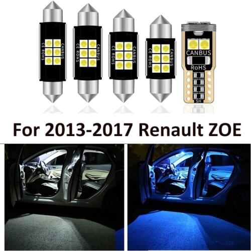 9pcs Car White Interior LED Light Bulbs Package Kit For 2013-2017 Renault ZOE Map Dome Trunk Lamp Iceblue Light Car Accessories