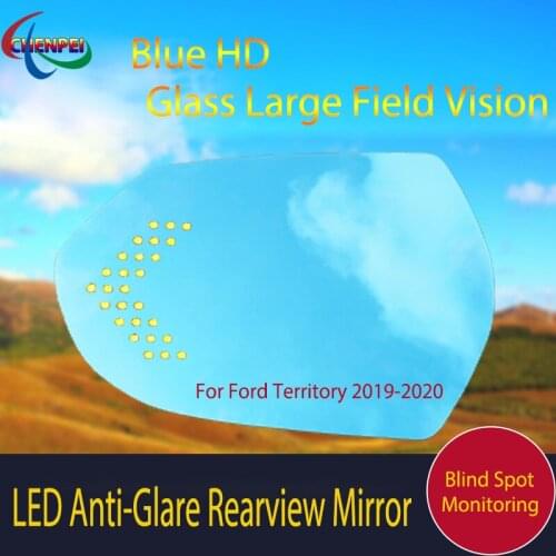 Large View Blue Mirror Anti-Glare Electrically Heated Rearview Mirror With LED Turn Indicator For Ford Territory 2019-2020