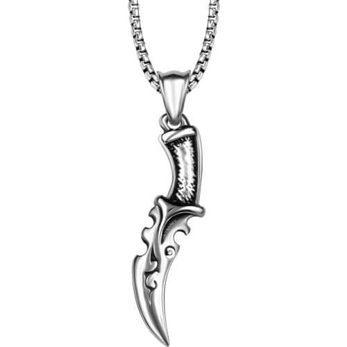 Black Enamel Stainless Steel Dagger Knife Pendant Necklace 60CM SS Chain