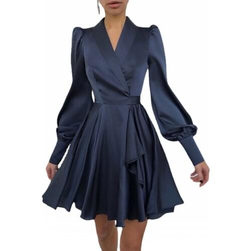 Elegant Women Solid Color Summer Party Dress Lady Office Wear Red V Neck Long Sleeve Dress Vestidos 2021 Fashion Female Clothes
