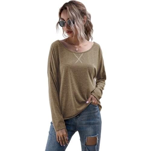O-neck Long Sleeve Summer Womens Tees Fashion Loose Solid Color Bottoming Shirt T-shirt Office Lady Street Wear Tops Tshirt