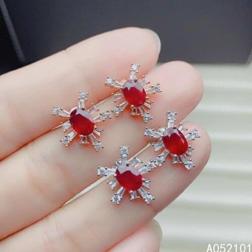 KJJEAXCMY fine jewelry 925 silver natural ruby new girl elegant earrings hot selling ear stud support test Chinese style