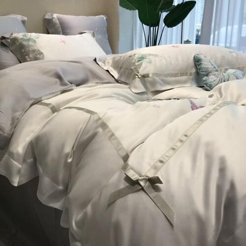 4-7Pcs Butterfly Bed Linen Euro Tencel Embroidery Duvet Cover 220x240 Double Bed Pillowcase