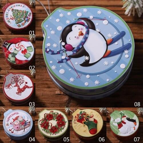 Christmas Childrens Gift Box Chocolate Tin Box Storage Box Biscuit Candy Jar Round Bump Cartoon Printed Tinplate Box