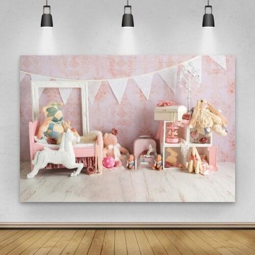 Laeacco Pink Wall Floor Newborn Baby Shower Photography Backdrop Toys Girl Room Decor Photo Background Photocall Photo Studio
