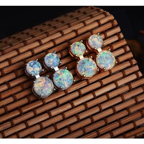 Minimalism S92 5 Stud Earrings Inlay Opal Dainty Elegant Fashion Jewelry For Women Bride Wedding Engagement New Year Gift