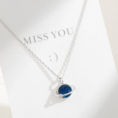 Fashion S925 Sterling Silver Crystal Cluster Planet Necklace for Women Glaze Blue Starry Sky Necklace New Valentines Day Gift