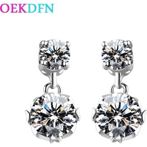 OEKDFN Classic 100% 925 Sterling Silver Earrings White Topaz Gemstone Drop Dangle Earrings For Women Wedding Jewelry Wholesale