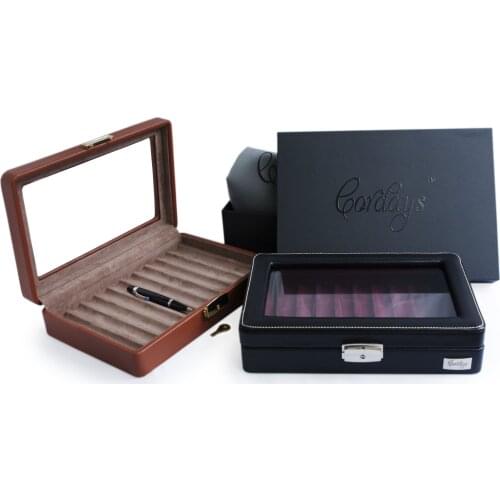 Cordays - Pen Display Organiser Case with Top Glass Lid in Leatherette