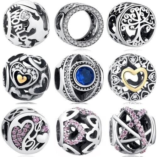 Authentic 100% 925 Sterling Silver Blue Crystals Lucky Eyes Round Bead Charms Fit Original Bracelets & Bangles Girl DIY Jewelry