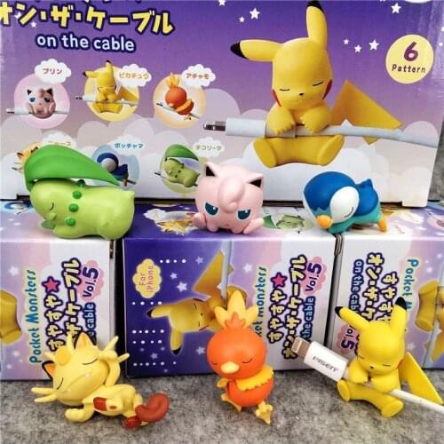 Pokemon Pikachu USB Cable Bites Figures Eevee Data Cable Protective Cover Earphone Kawaii Cartoon Cute Jigglypuff Kids Toys Gift