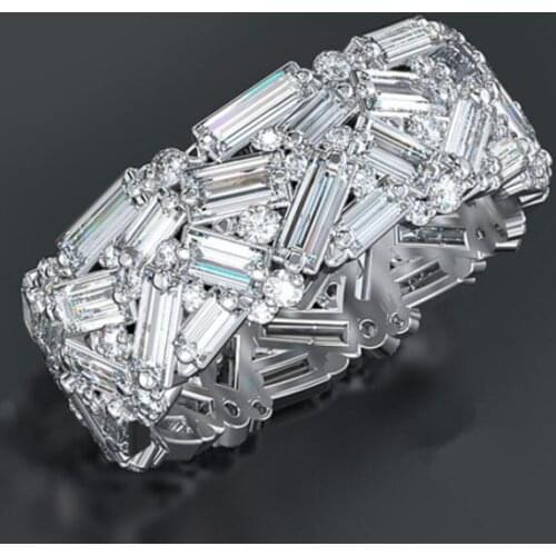 Size 6-10 Luxury Jewelry 925 Sterling Silver T Princess Cut White Topaz CZ Diamond Promise Women Wedding Engagement Ring Gift