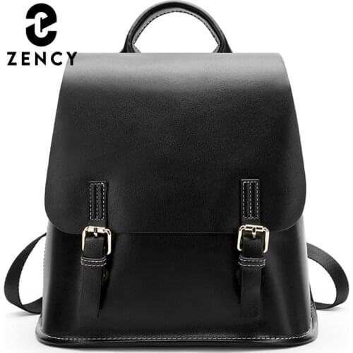 Zency Soft Cowhide Leather Backpack Luxury Design Womens Knapsack For Girls School Bag Daily Casual Ladies Travel Rucksack