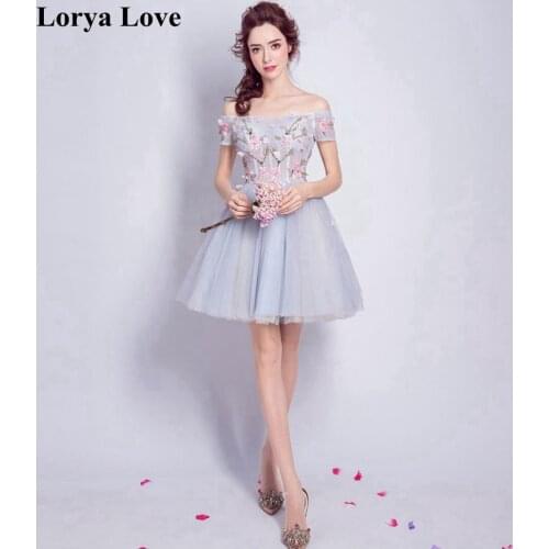 Light Gray Cocktail Dresses 2020 Off Shoulder Appliques Above Knee Tulle Graduation Gwons Short Prom Dress Homecoming Dresses