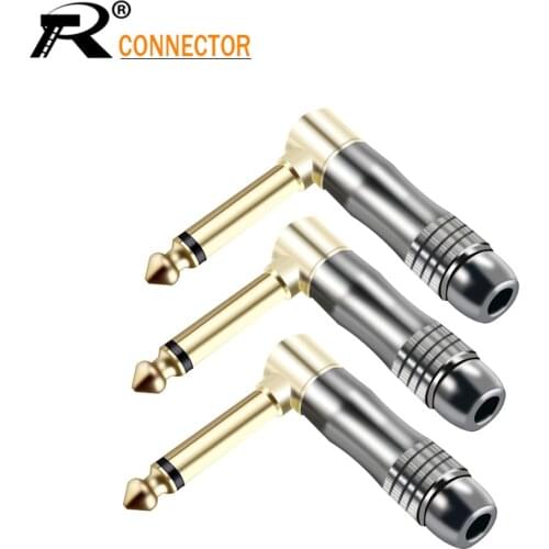 10pcs Microphone plug Right Angle 6.35mm Mono Male Assembly mono Connector Smoothly Gunmetal plating Audio Plug Connector