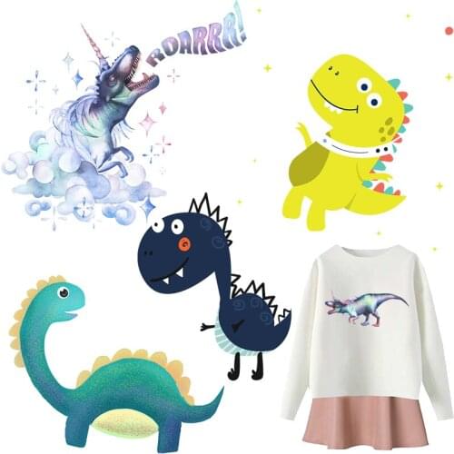 Cute Dinosaur Patches Thermal Stickers on Clothes Iron-on Transfers for Clothing Thermoadhesive Patch Diy Heat Applique for Kids