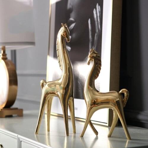 Modern And Simple Pure Copper Metal Horse Statue Decoration Hotel Club Lobby Decoration Ornaments Model Room Designer Style