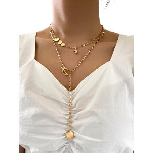 Stillgirl Double Layer Punk Gold Chain Pendant Necklace for Women Vintage Geometric Set Female Boho Fashion Jewelry Bijoux Femme