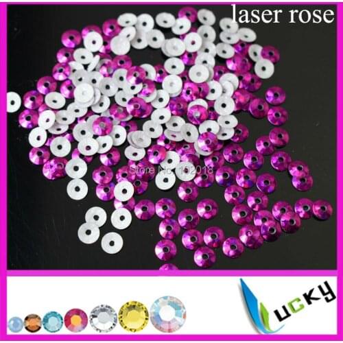 4mm Super Shiny Hot Fix Spangle Sequin Heat Sequin With Hole LASER ROSE color Strong glue