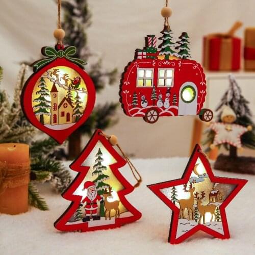 Glow Christmas Star Wooden Pendants Ornaments Tree Decor Christmas Ornaments Hollow Wooden Pendant Creative Ornaments