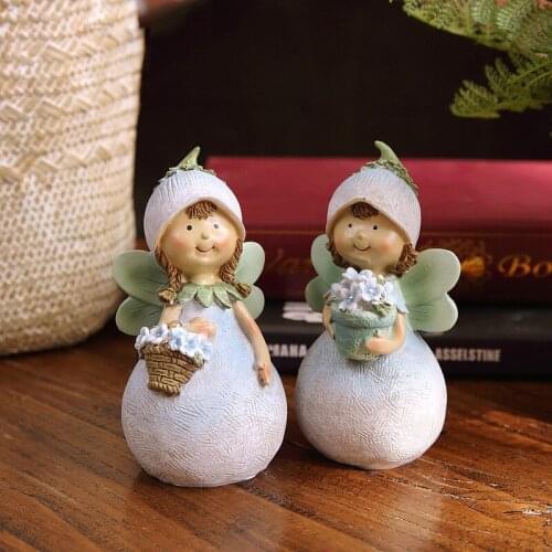 Creative Elf Angel Girl Resin Crafts Forest Fairy Sculpture Character Kawaii Miniature Figurines Desk Home Decoration 2Pcs