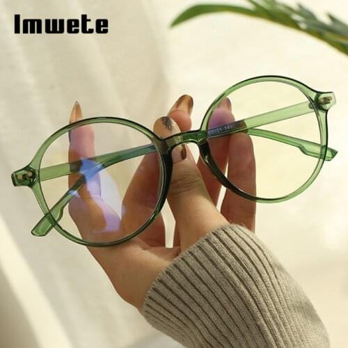 Imwete Vintage Round Glasses Frame for Women Men Blu-Ray Computer Spectacles Fashion Optical Eyeglasses 2021 New Eyewear