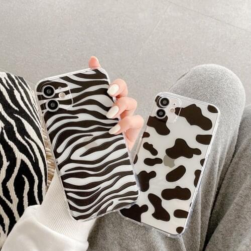 Air shockproof Milk pattern Zebra soft phone case for apple iphone 7 8 Plus X XS XR MAX 11 Pro 12 MiNi SE Transparent back cover