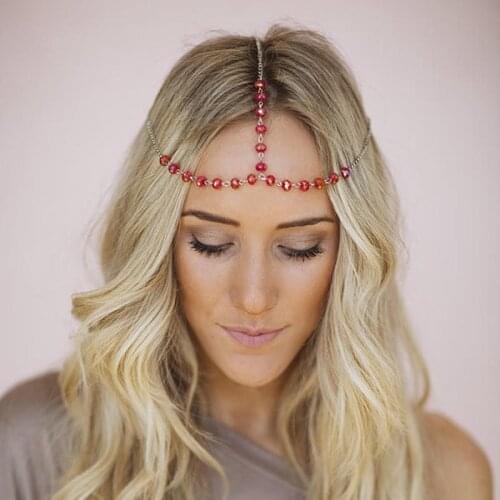Fashion Women Head Jewelry Chram Red Bead Head Chain For Women Headband Gold Color Headband T035