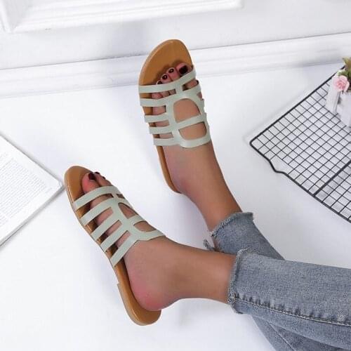 Women Slippers Retro Straps Women Slippers Yellow Flat Shoes Females Summer Sandals Beach Slides Casual Flats Ladies Shoes