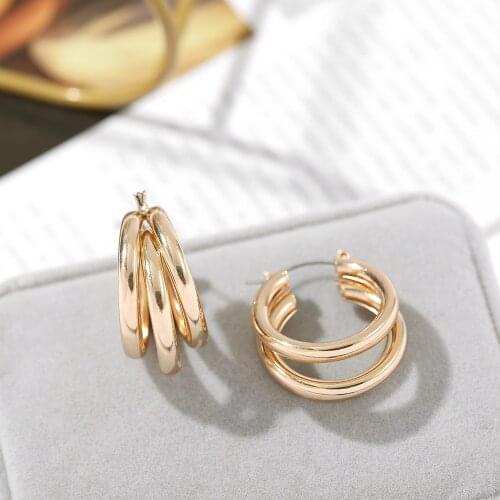 Korea Fashion Gold Color Geometric Twisted Big Earrings for Women Simple Circle Round Hoop Earrings Statement Jewelry 2021