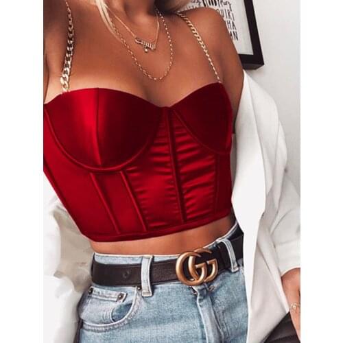 SRUBY summer hot style European and American sexy womens slim metal chain satin camisole vest