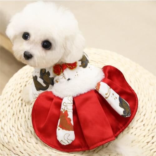 Winter Chinese New Year Dog Dress Pet Clothes Dog Tang Suit Cheongsam Cat Puppy Costume Skirt Wedding Dresses Small Dog Outfit