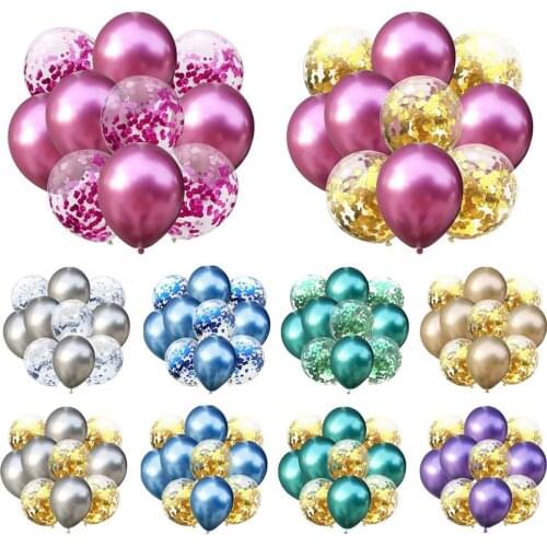 10pcs/lot Happy Birthday Party Decors Balloon 12Inch Metal Chrome Latex Balloons Confetti Globes DIY Wedding Decoration Supplies