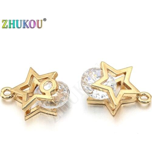 11x15mm Brass Micro Pave Cubic Zirconia Star Charms Pendants DIY Jewelry Bracelet Necklace Making , Hole: 1.2mm, Model: VD272