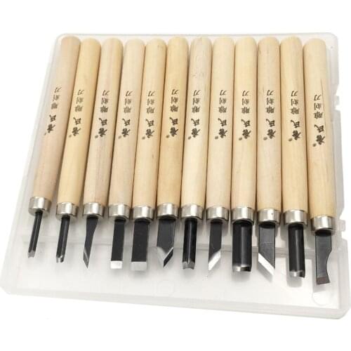 12pcs Woodcut Scorper Hand Wood Carving Engraving Knife Tool Set Carved Wooden Cutter Woodworking Engraver Tool