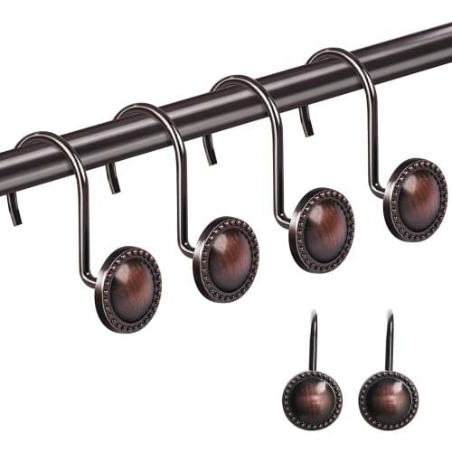 12Pcs Shower Curtain Hooks Retro Rust-Resistant Round Decorative Shower Hooks for Bathroom Brown