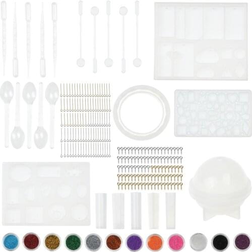 237Pcs Jewelry Pendant Casting Tools Kit Silicone Mold Glitter Screw Eye Pins Stirrer Dropper Spoon for Bracelet Necklace Making