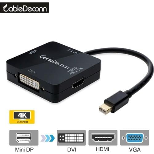 3in1 Mini DisplayPort DP v1.2 to HDMI 4K DVI VGA Thunderbolt Port Compatible Adapter Cable Square For Macbook 2017 Hot Items