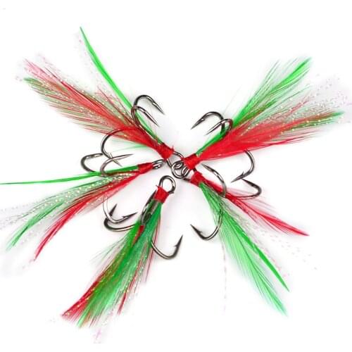 5pcs fishing three hooks with feather pendants with barbed three anchor hooks Colorful Fishing Hooks fishings