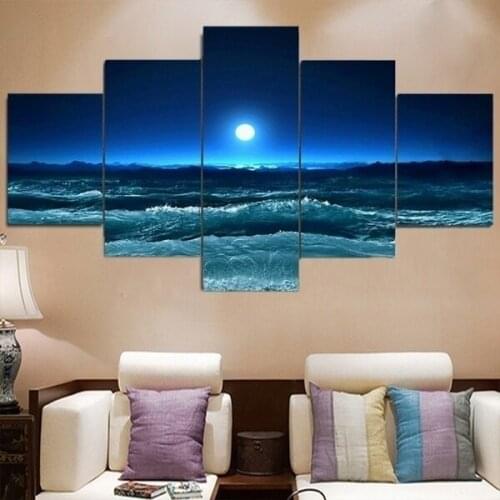 5D DIY diamond Painting Art 5 Pieces Modern Ocean Bright Moon Pictures diamond embroidery square round mosaic home Decor N916