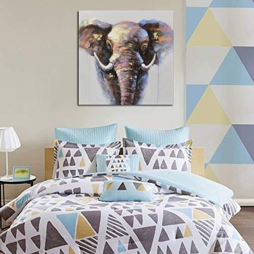 Modern Abstract Oil Painting on Canvas Wall Art Posters Decorative Handmade Elephant Pictures for Living Room Frameless Gift