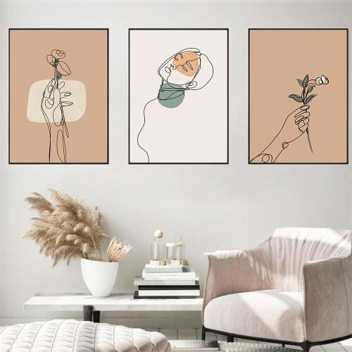 Abstract Hand Leaf Flower Canvas Painting Women Body Line Drawings Poster Nordic Art Prints Minimalist Picture Living Room Decor