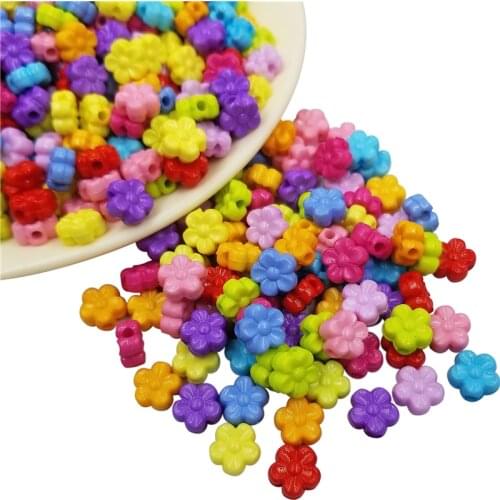 100PCS/Lot Flower Shape 9mm Acrylic Findings Beads DIY Solid Color Loose Spacer Beads Jewelry Accessories Bracelet Necklace