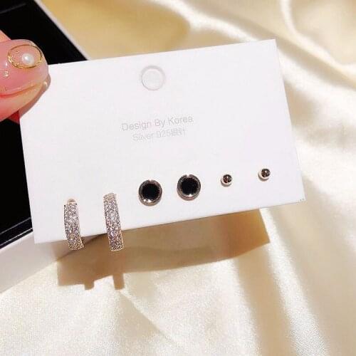 2020 Fancy DesignDrop Glaze Geometric Stud Earrings Set Simple Sparkling Zircon Earrings For Women 6-piece Set S-E1141